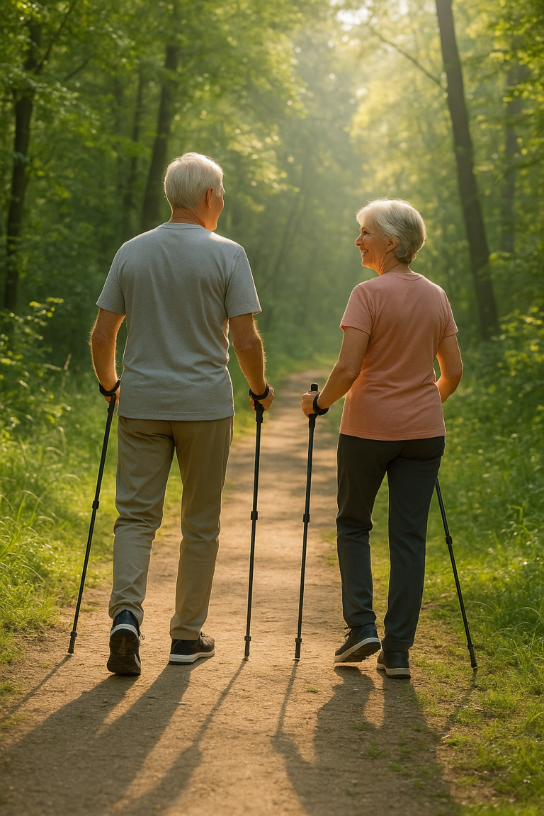 Bienfaits de la marche nordique seniors : guide santé 60+