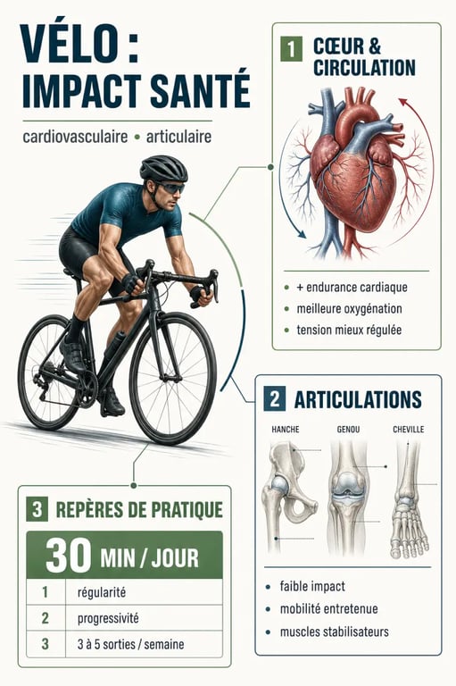 L'impact du vélo sur la santé cardiovasculaire et articulaire en infographie