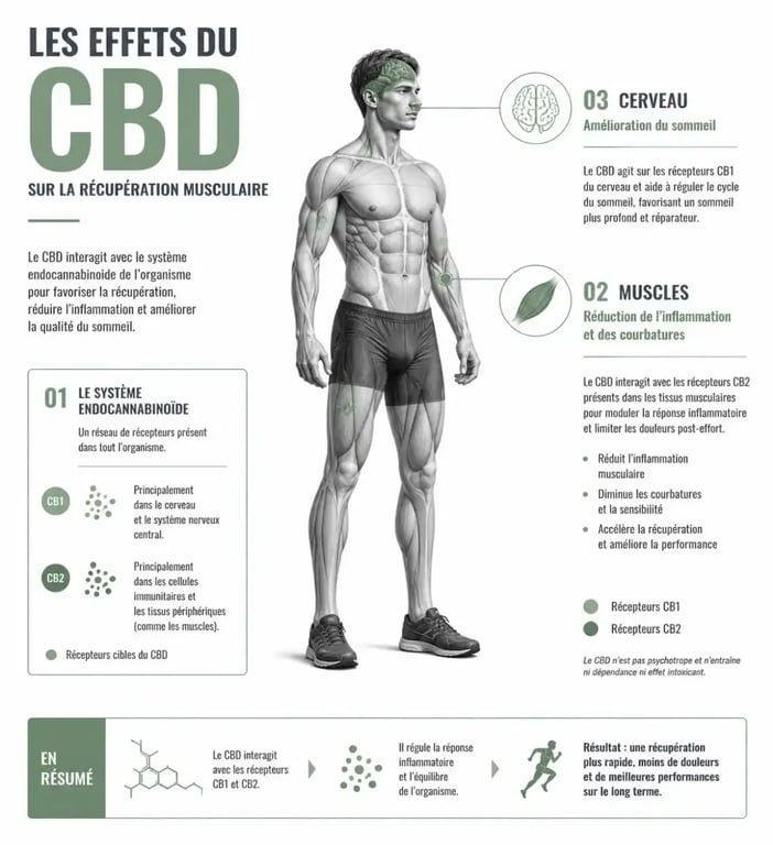 Infographie explicative des bienfaits du CBD pour la récupération musculaire après l'effort