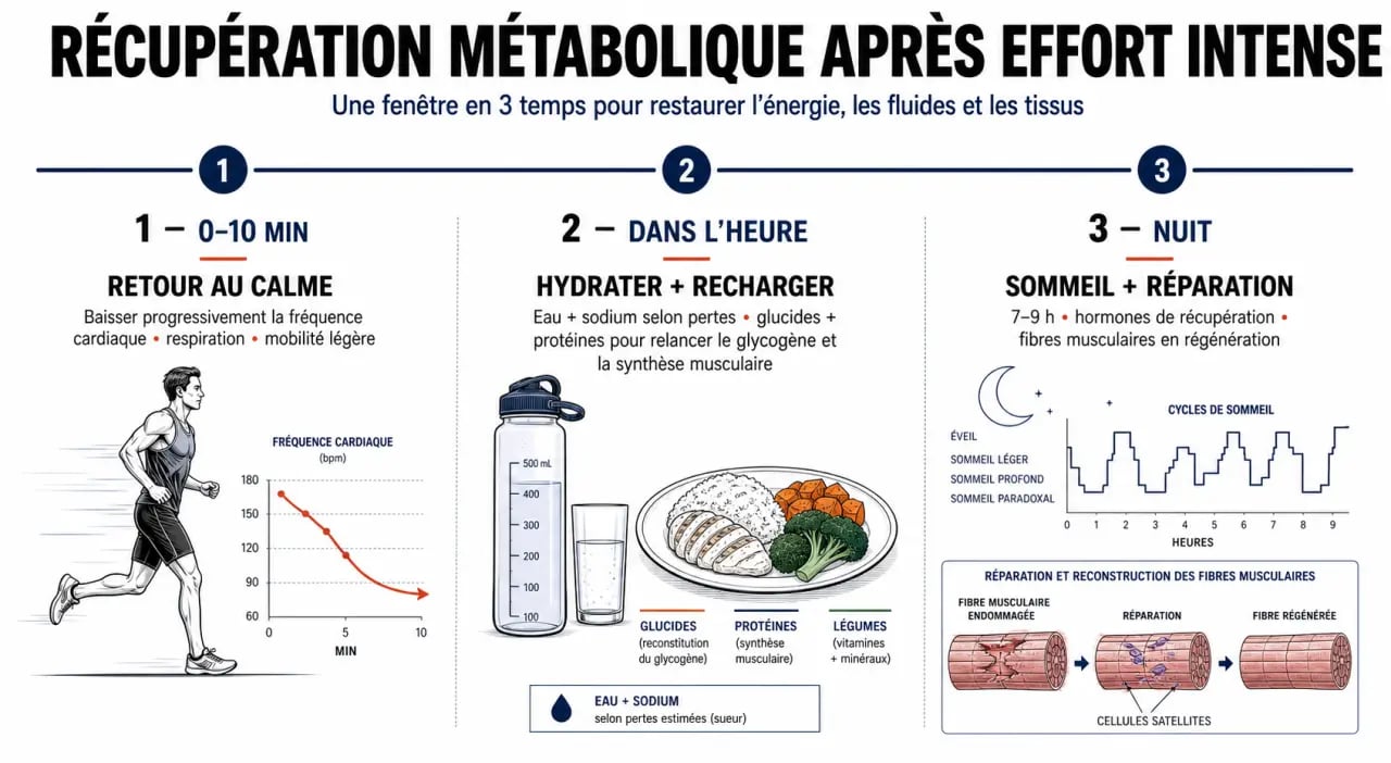 Optimiser sa récupération métabolique après une séance de sport intense : timeline des gestes clés après l’effort